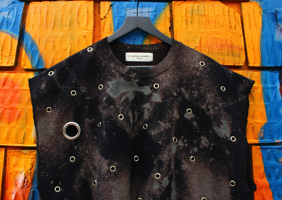 Cosmic Industrial Sleeveless Sweatshirt-Bleach Dyed