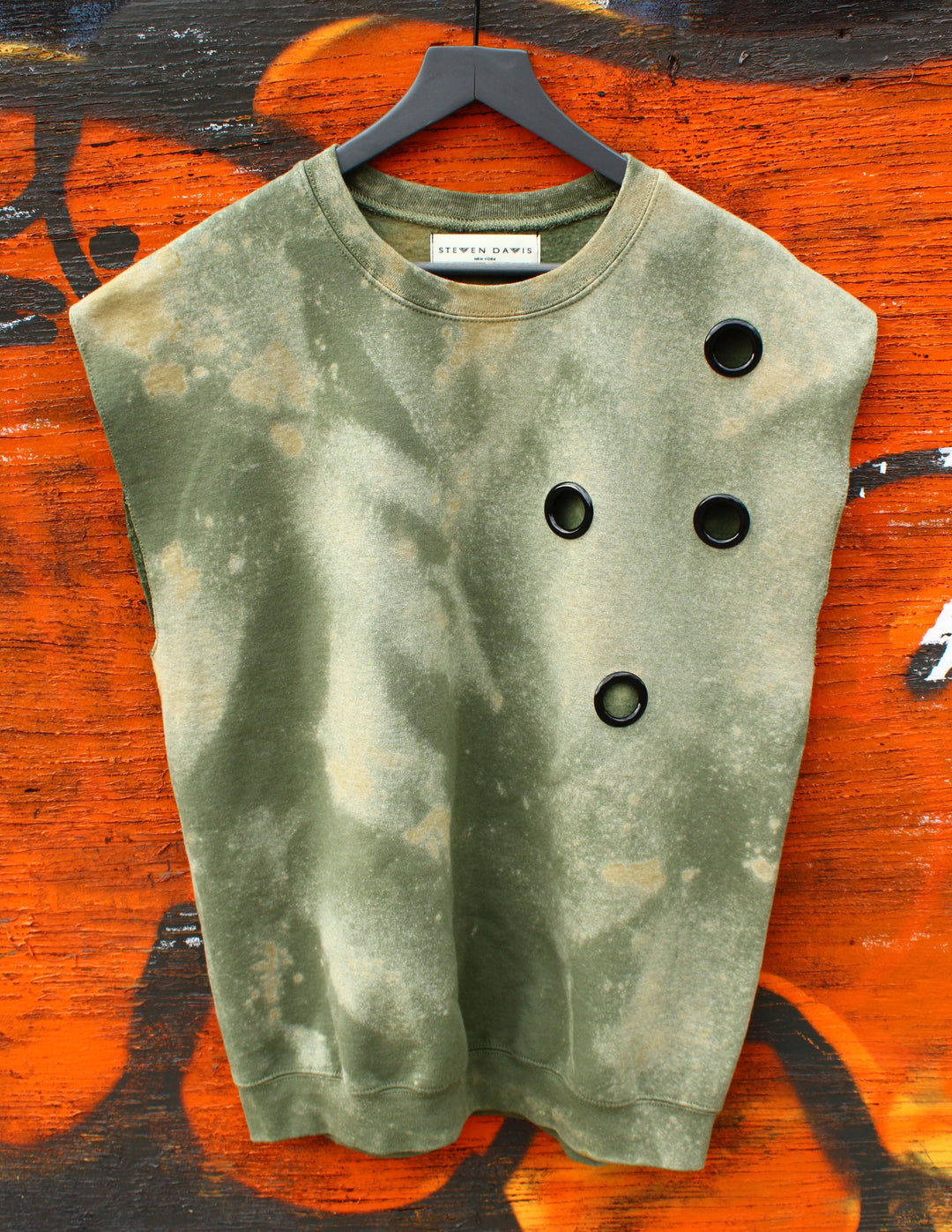 Industrial Grunge Sleeveless Grommet Sweatshirt-Bleach Dyed